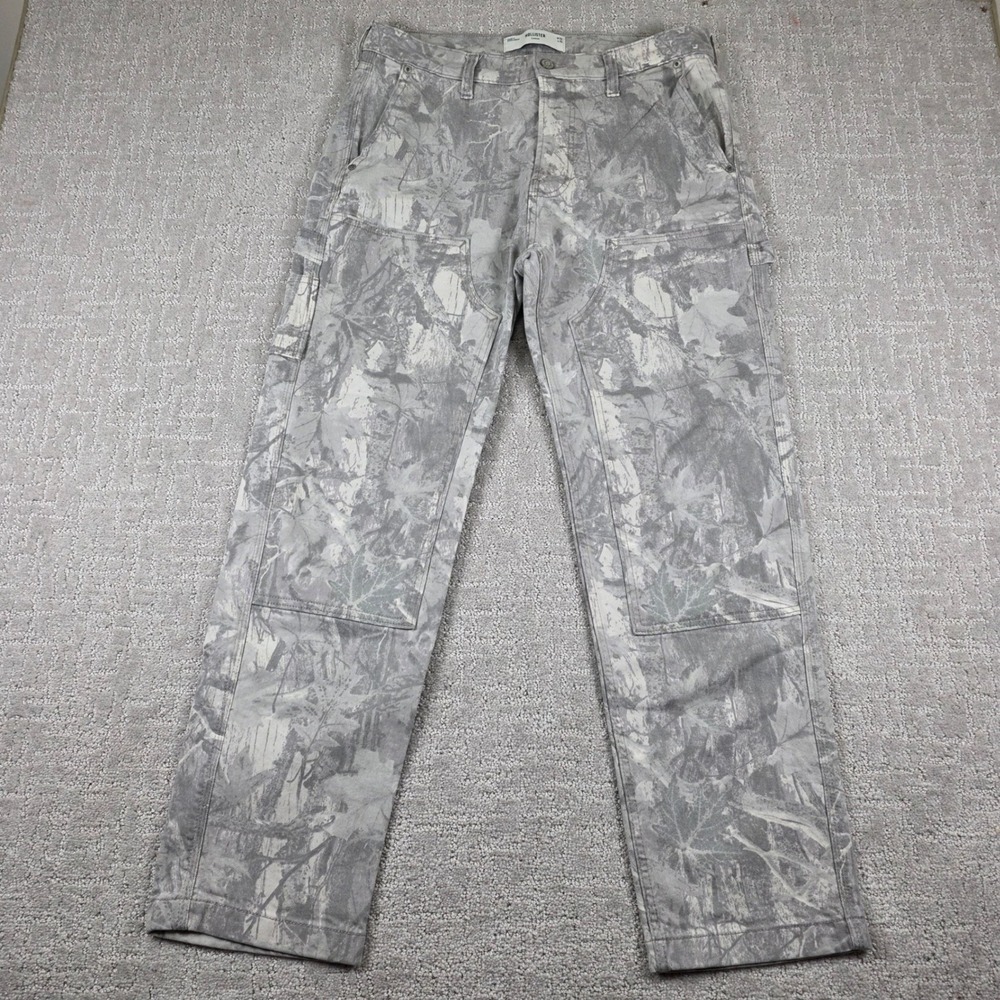 Hollister Loose Carpenter Pants Jeans Men 32x30 Grey Leaf Camo Double Knee *Read